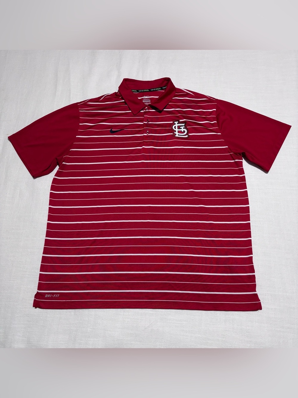 Men’s Nike BSBL Dri-Fit St. Louis Cardinals Striped Polo Shirt | Red | Size XL
